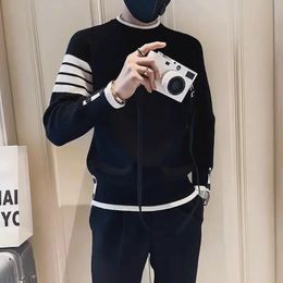 Man Clothes No Hoodie Knitted Sweaters for Men Green Striped Pullovers Casual Cotton Thick Winter 2024 Trend X Sweatshirts A Fun 240423