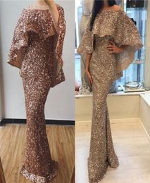 2019 Sparkly Rose Gold Sequined Evening Dresses Off Shoulder Mermaid Prom Dress Long Formal Party Pageant Gown39367466076624