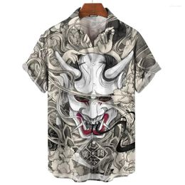 Men's Casual Shirts Japanese Samurai Shirt 3D Japan Style Print Short Sleeve Tops Tees Retro Oversized Vintage Clothing