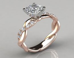 18K Rose Gold Square Diamond Ring Princess Engagement Rings For Women Wedding Jewellery Wedding Rings Accessory Size 5101227679