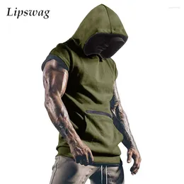 Men's Tank Tops 2024 Spring Summer Sleeveless T-shirts Casual Solid Colour Zip-up Pockets Hooded Vest Men Fitness Breathable Camisoles