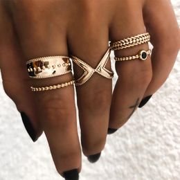 Cluster Rings 5 Pcs/ Set Classic Gold Colour Geometrical Irregular Ring Lady Charm Costume Jewellery Accessories Midi For Women