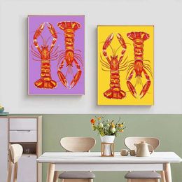 Wallpapers Colorful sardine lobsters marine animals posters canvas oil paintings retro murals kitchen living room home decoration J240510