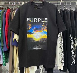 Brand Purple T Shirt Men Women Inset Crewneck Collar Regular Fit Cotton Print Tops US S-XL More Colour