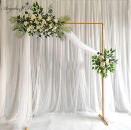White gold square arch shelf party event wedding props arch iron stand stage backdrop frame decorative artificial flowers stand 221517253