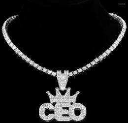 Chains Bling Full Rhinestone Crown Letter CEO Pendant Necklace For Men Women 5MM Iced Out Crystal Chain Hip Hop Jewelry4407563