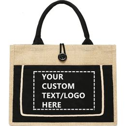 DINYAO Women Custom Jute Shopping Bags High Quality Personalised Printing Shoulder Tote Durable Beach Handbag 240424
