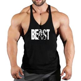 Men's Tank Tops New Fashion Men Muscle Beast Slveless Slim T Shirt Tank Top Bodybuilding Vest Stylish Mens Gym Tank Tops T240505