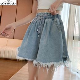 Women's Shorts 2024 Spring/Summer Korean Edition Large Size Denim Thin A-line Wide Leg Elastic High Waist Casual