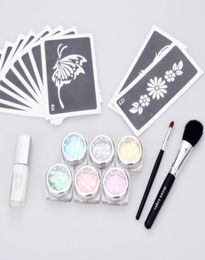 temporary tattoo glitter tattoo Kit 6 color powder with stencil glue brush supply4691741