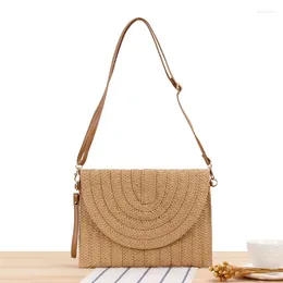 Evening Bags Woven Straw Beach Bag Vintage Handmade Bohemian Female Summer Vacation Fashon Envelope Crossbody Casual Shoulder Women's