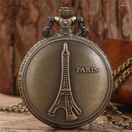 Pocket Watches Old Fashion Paris Tower Design Men Women Quartz Analogue Watch Full Clock Sweater Necklace Chain Souvenir Reloj