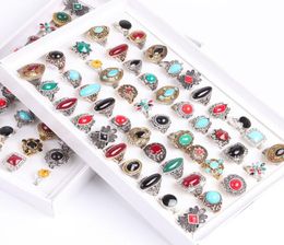 Whole Ring Fashion bulk lot 50pcs discount promotion Bohemian Silver Gold Vintage Party Gifts gemstone turquoise Costume weddi7375179