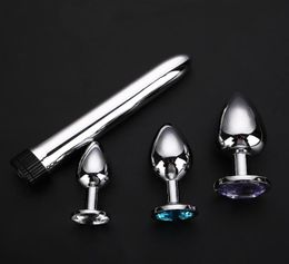 HUOFENG 4 pcsSet Crystal Metal Anal Plugs Vibrator Sex Toys for Men Women Gay Anal Stainless Steel Plug Sex Vibrating Toys Y189298203855