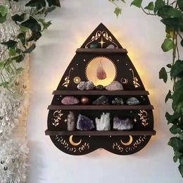 Decorative Objects Figurines Wooden Luminous Moon Butterfly Wall Shelf Bedroom Decorative Wall Hanging Crystal Shelves Organiser Home Decor Cute Shelves T240505