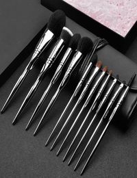 MSQ Aluminium handle 11pcs Powder Makeup Brushes Set Classic Eyeshadow Lip Foundation Make Up Brush Goat Horse Hair with bag DHL fr3016982