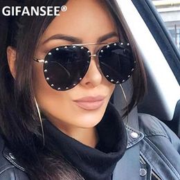 Sunglasses GIFANSEE Rivet Rimless Pilot Oversized Luxury Vintage Womens Brand Designer Men Tinted Eyewear Shades Glasses Uv400 2748