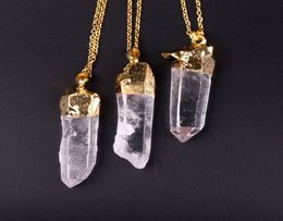 Pendant Necklaces 6pcsLot Irregular Natural Crystal Column Goldcolor Quartz Spiritual Meditation Pendulum8843434