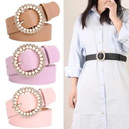 Belts Waist Strap Round Shape Fitted Elegant Exquisite Workmanship Convenient Imitation Pearl Decor Shiny Rhinestone Belt