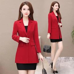 Women's Suits S-7XL Women Blazer Jacket Long Slim Spring Autumn Casual Office Work Plus Size Black Red