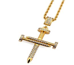 Nail Necklace Pendants Gold color Bling Bling Jewelry for Men Women Hip Hop Charm Rope Chains29752820281