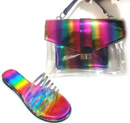 Slippers Colourful Bright Colour Rainbow Jelly Purse And Matching Shoe Set Handbags Slides Women Summer Slipper Dames Schoenen5688187