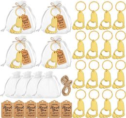 Footprint Keychain Bottle Opener Baby Shower Favours for Guest Supplies and Decorations with Organza Bags Tags and Rope XB12111616