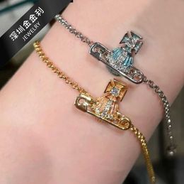Designer Brand enamel Saturn pin Kitty bracelet with light luxury sweet design blue
