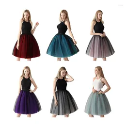 Skirts 95AB Womens 7 Layer Mesh Tulle A Line Tutus Skirt 2 Color Splicing Elastic Waist Knee Length Party Petticoat Dance Long