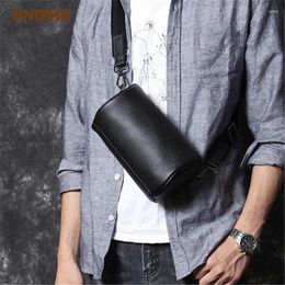 Waist Bags Fashion Casual Genuine Leather Men's Small Chest Bag Cowhide Real Fur Daily Light Luxury Black Cylinder Shoulder Messenger