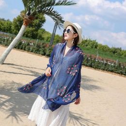 Scarves Fashion Embroidery Floral Chiffon Scarf Hijab Women Muslim Beach Headscarf Soft Wraps Headband Summer Sunscreen Shawls 170 65cm