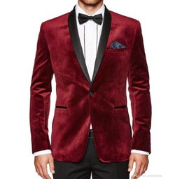 Burgundy Velvet Men Suits for Evening Party New Coat Black Shawl Lapel Two Piece Wedding Tuxedos Jacket Pants9404909