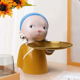 Decorative Objects Figurines Home Decorations Pearl Earring Maiden Big Artist Tray Key Storage Ornament Cartoon Funny Character Statue Living Room Decoration T24