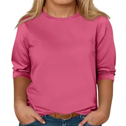 Women's T Shirts Plus-Size Model O-Neck 3/4 Sleeve Solid Color Top Fashionable And Simple Clothing T-Shirts For Female