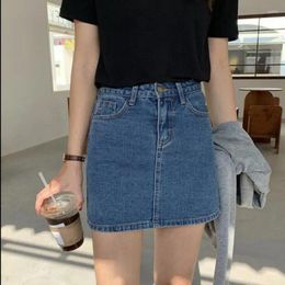 Skirts Yauamdb Women Knee Length Summer S-xl Female Jeans Skirt High Waist Button Solid Clothing Pockets Ladies Clothes Ly41