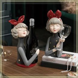 Decorative Objects Figurines Nordic Creative Bow Girl Red Wine Rack Stylish Sculpture Wine Cup Holder Home Decoration Figurine Bar Accessories Gifts T240505