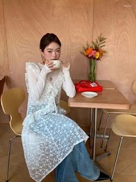 Casual Dresses Spring Romantic Layered Wear Retro Ear Edge Irregular Lace White Dress For Women Loose Causal A-line Sleeveless Mid Length