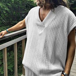 Men's Vests Oversize Knitted Tank Tops Men Summer Fashion Jacquard Knitting Camisoles Sleeveless V Neck Pure Color Casual Knit Vest Mens