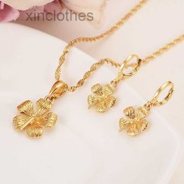 Real Solid 14 k Yellow Gold GF New Brides big Flower Pendant earrings Statement Necklace Jewelry Sets party Romantic fine gifts