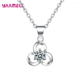 Pendants 925 Sterling Silver Necklace Jewelry For Women Female Girl Christmas Year Gifts Classic Flower With Clear Cubic Zircon Stone