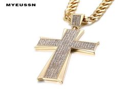 Hip Hop Jewellery Large Cross Pendant Iced Out Shining Crystal Fashion Bling Bling Cross Men Chain Necklace Necklace Jewelry1232522