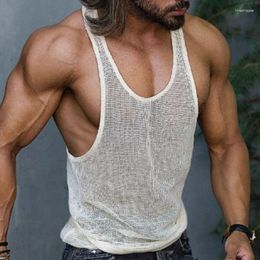 Men's Tank Tops Summer Luxury Knit Hollw Out O Neck Sleeveless Irregular Sexy Solid Color Vest Breathable Quick Dry Knitwear