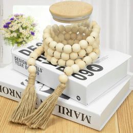 Decorative Figurines European Wooden Bead Garland With Tassels Farmhouse Rustic Wall Hanging Wood Ornaments Kid Room Decoration Products