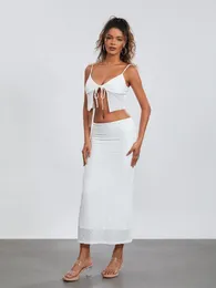 Skirts Womens Two Piece Summer Outfits Sleeveless Spaghetti Strap Cami Tank Top And Bodycon Long Maxi Skirt Set