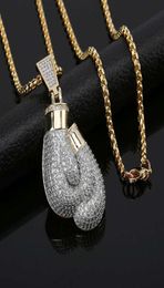 Quality Sports Boxing Gloves Pendant Necklace and Pendant Cordless Chain Golden Gold Cube Zircon Men039s Hip Hop Jewellery Gift6694424