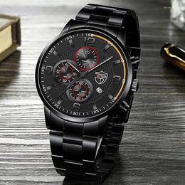 Wristwatches Fashion Mens Stainless Steel Watches Luxury Sports Quartz Wristwatch Calendar Luminous Clock Men Business Casual Watch