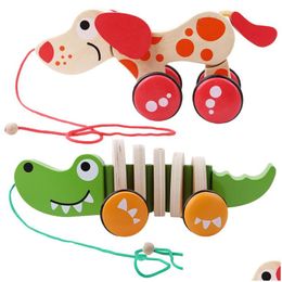 Pull Toys Kids Wooden Clogodile Dog Drag Twisting Children Cartoon Animal Puzzles Classic Baby Toy Car Educational Drop Delivery Gif Dhre7