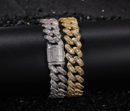 Cuban Chain Bracelet Diamond Zircon Jewellery Set Copper Gold Link Chains Bracelets Wristband Hip Hop Rap Fashion for Men Women Will2077587