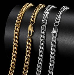 Chains Hip Hop Cuban Link Chain Necklace 18K Real Gold Plated Stainless Steel Metal For Men 4Mm 6Mm 8Mm Drop Delivery Jewelr Dhgar1935469