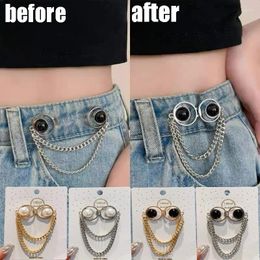 Brooches Pearl Waist Buckle Metal Pins Fastener Pants Retractable Sewing-Free Detachable Fashion Jeans Sweater Coat Clip Accessories